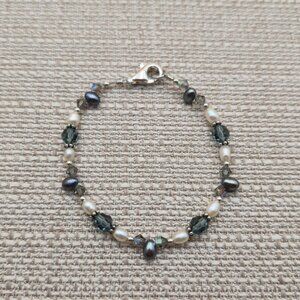 6.5 Inch Sterling Silver Two Different Color Pearls Bracelet A5834